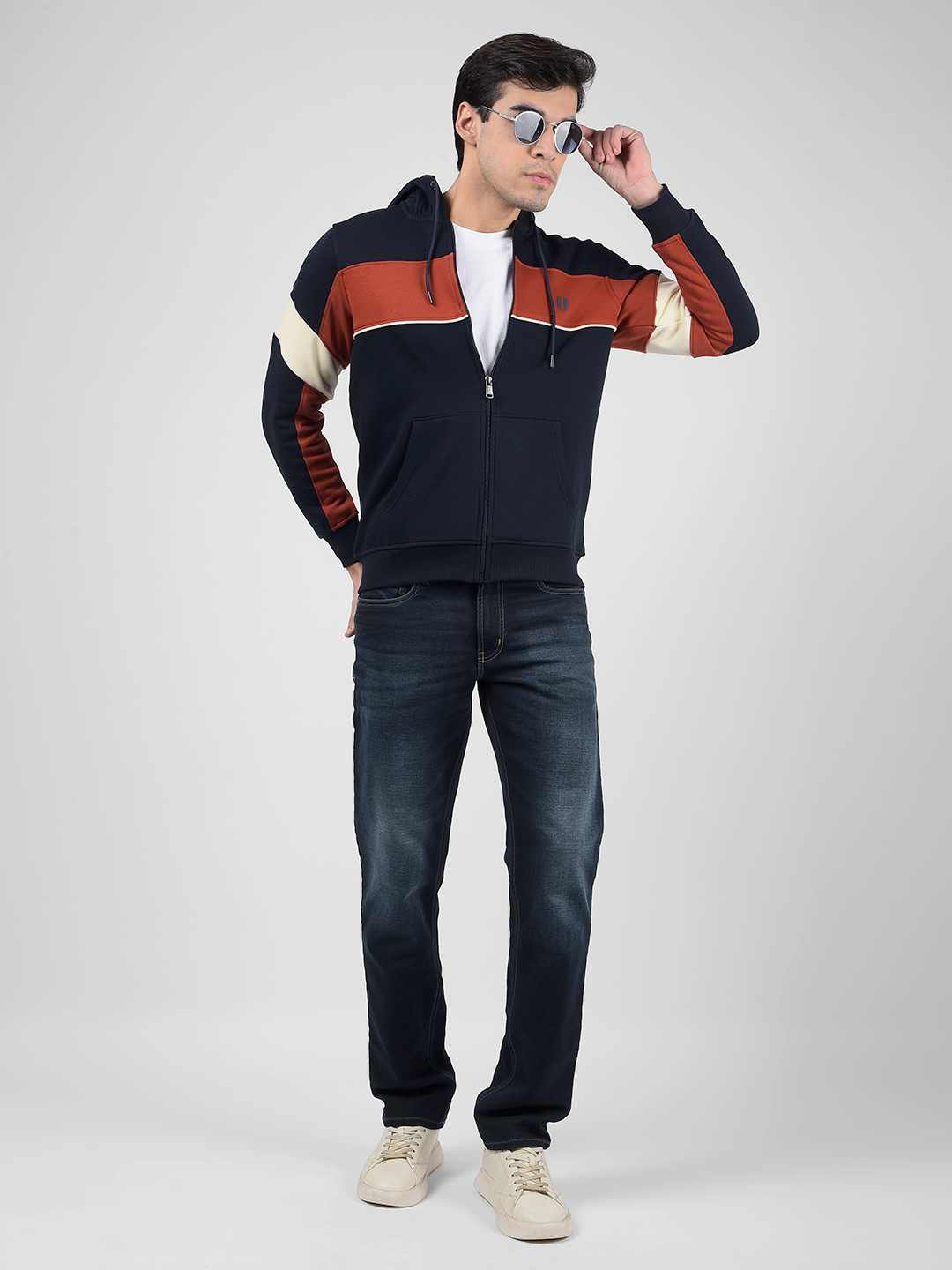 Numero Uno Men Blue Color Block Front Open Zipper Sweatshirt